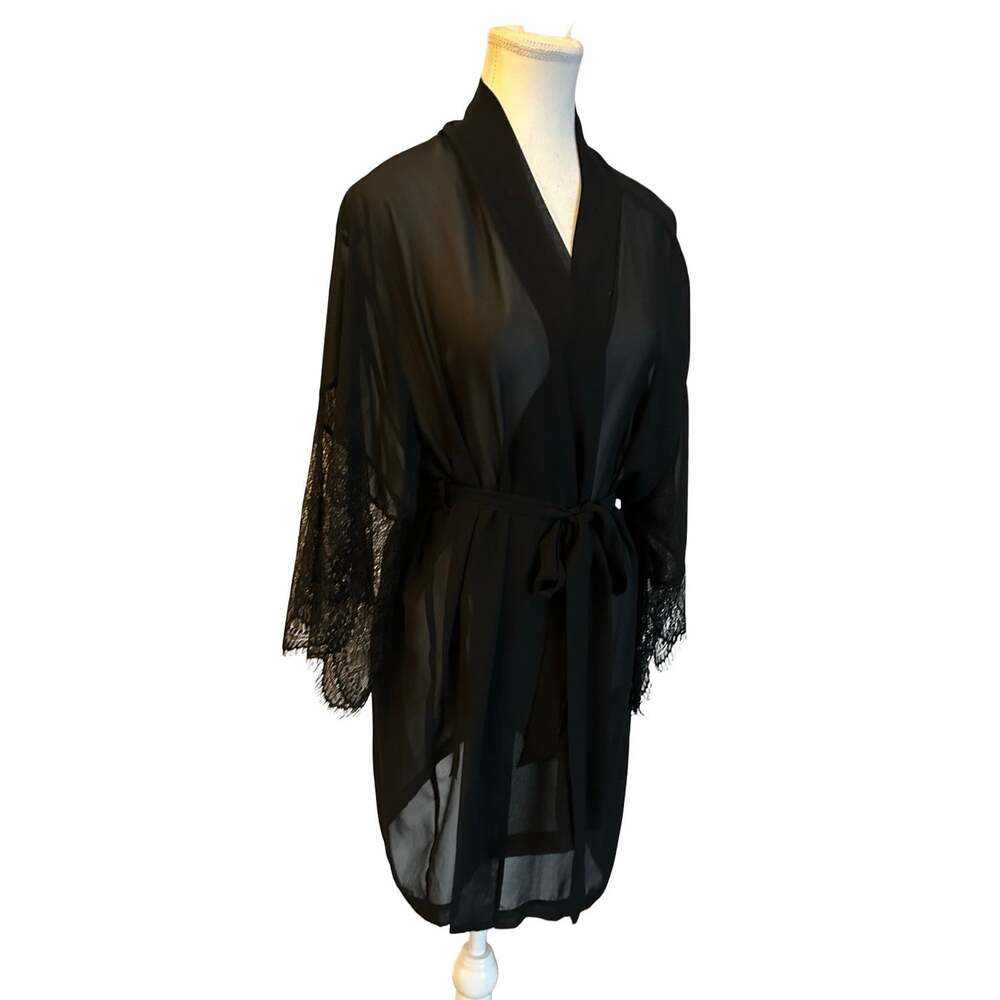 Adore Me Sheer Black Lace‑Trim Robe